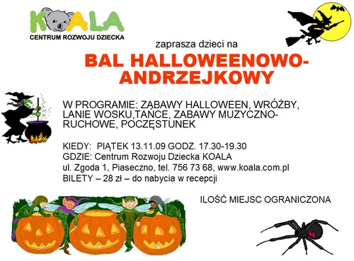 Impreza Halloween Andrzejki dzieci w CRD Koala Piaseczno