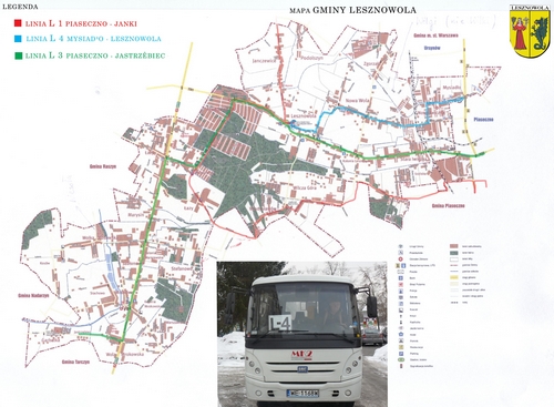 Mapa Gminy Lesznowola - trasy busów