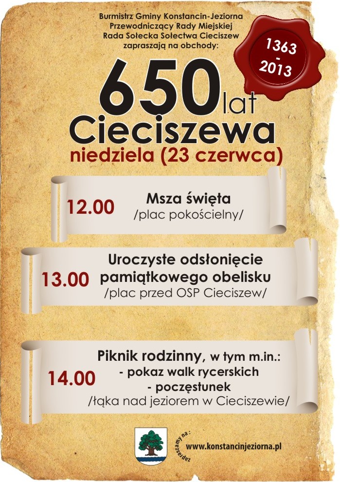 UROCZYSTE OBCHODY 650-LECIA CIECISZEWA