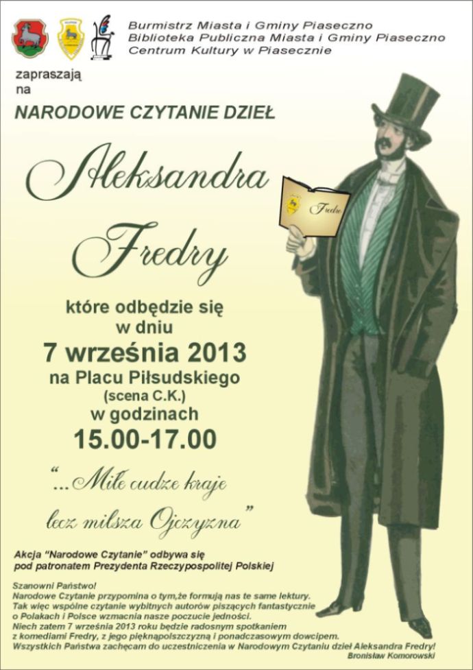 Czytanie dzieł Aleksandra Fredry w Piasecznie