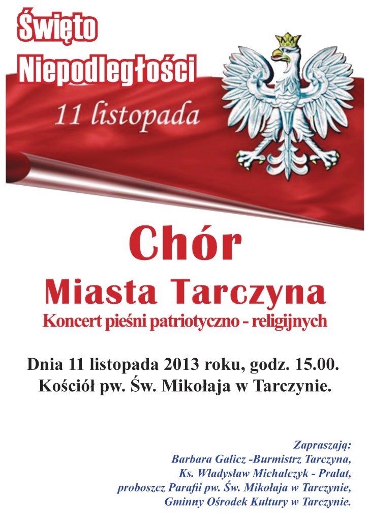 Koncert z okazji Święta Niepodległości w wykonaniu Chóru Miasta Tarczyna