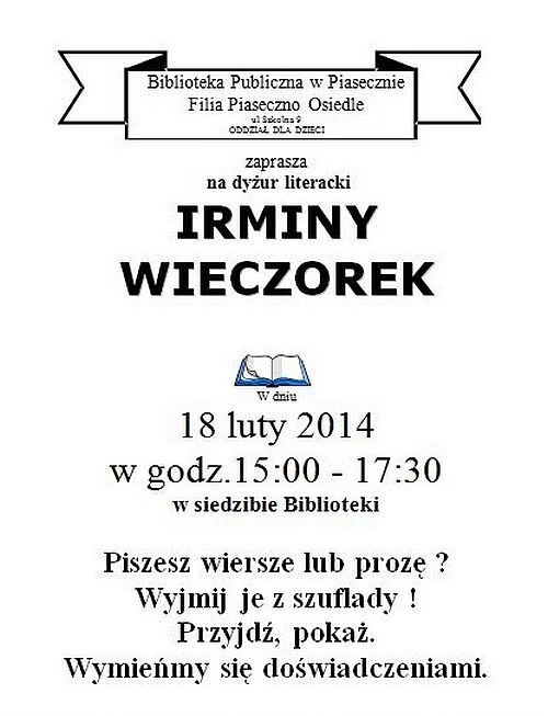 Dyżur literacki Irminy Wieczorek w Piasecznie