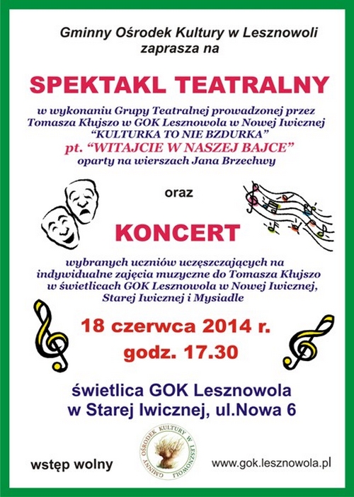 Koncert i spektakl teatralny w wykonaniu uczniów z GOK Lesznowola