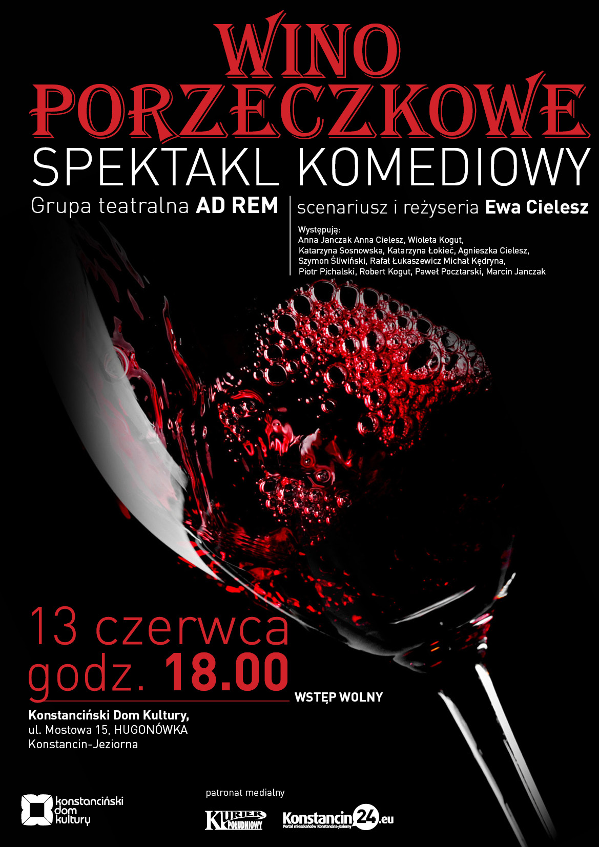 Wino porzeczkowe - spektakl komediowy w KDK Hugonówka