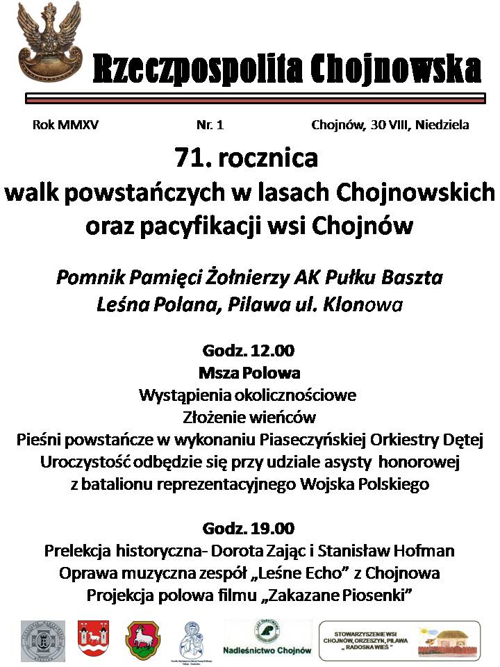 71 rocznica pacyfikacji Lasów Chojnowskich i wsi Chojnów