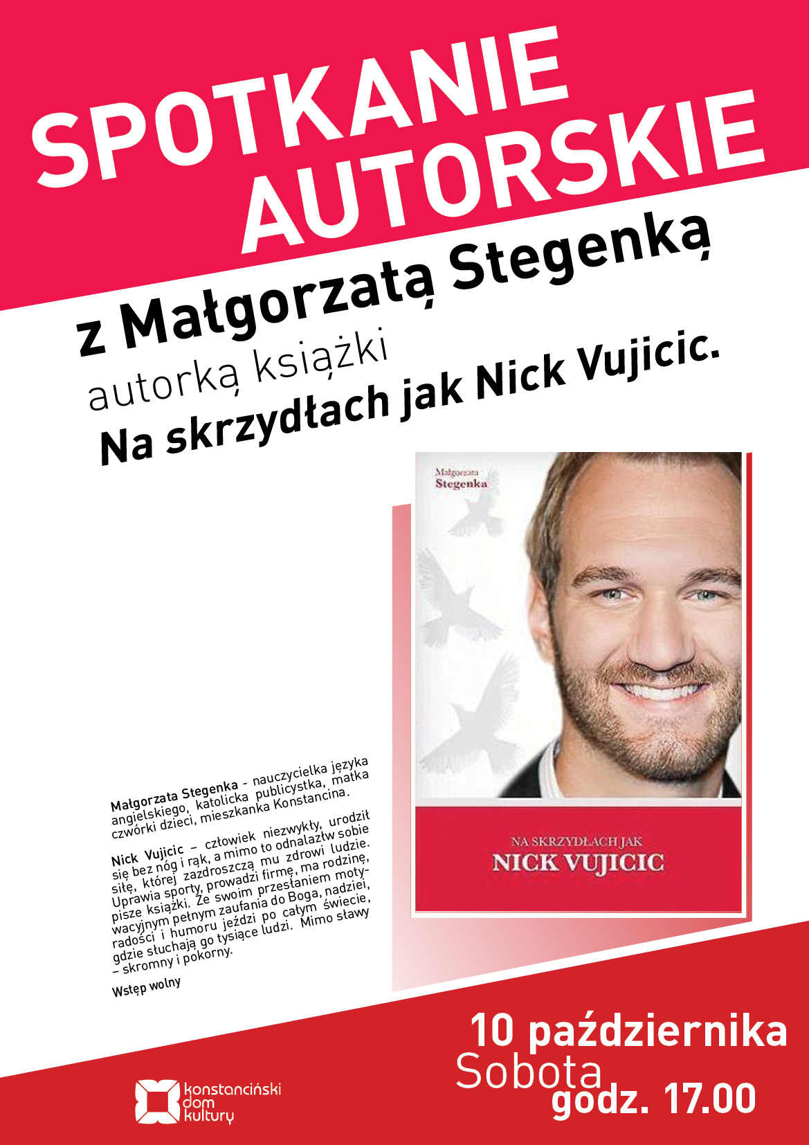 Spotkanie autorskie z Małgorzatą Stegenką autorką książki Na skrzydłach jak Nick Vujicic
