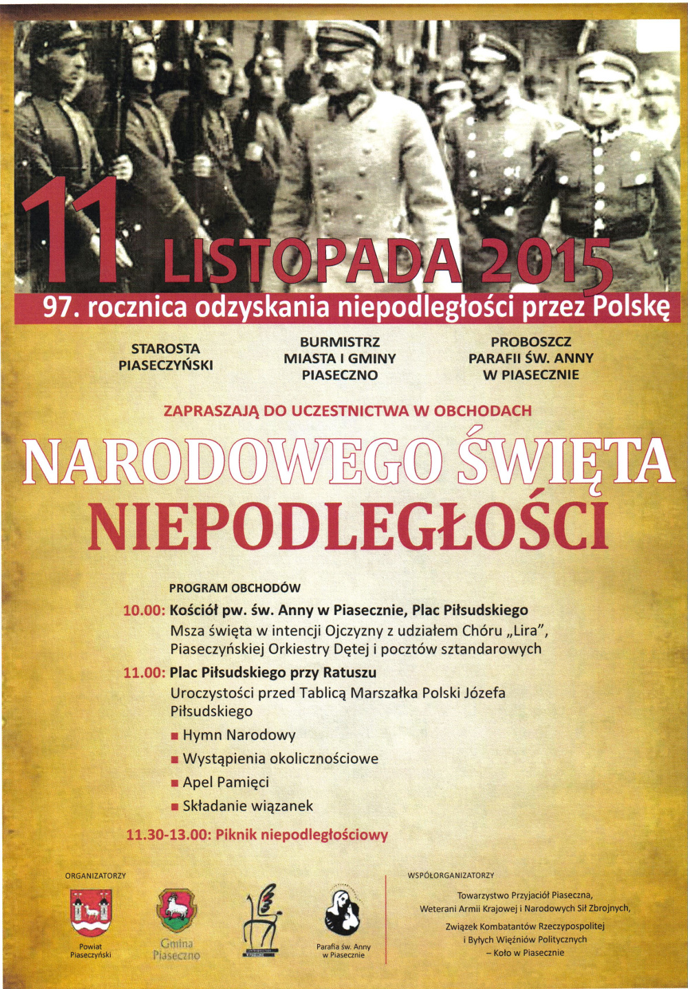 Narodowe Święto Niepodległości - 97. rocznica odzyskania niepodległości przez Polskę - uroczystości w Piasecznie