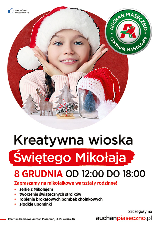 Święty Mikołaj zawita do Centrum Handlowego Auchan Piaseczno