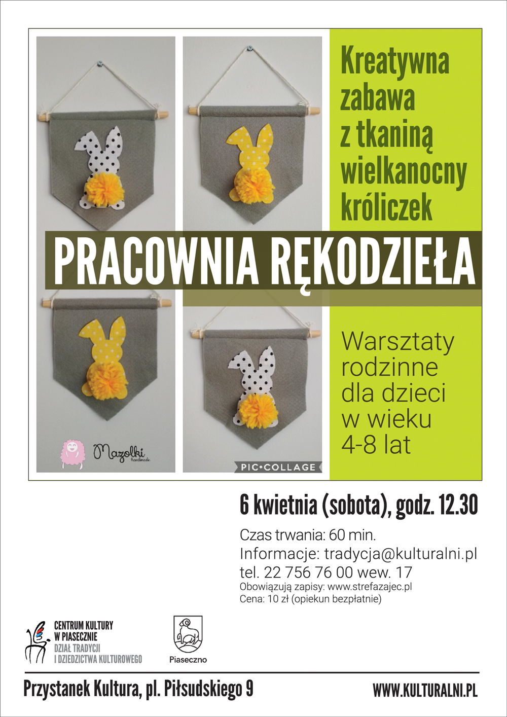 Kreatywna zabawa z tkaniną - wielkanocny króliczek - warsztaty dla dzieci Piaseczno